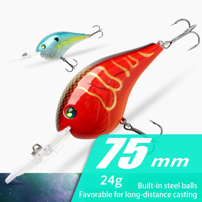 

75mm 24g Floating Rattle Wobbler Crankbait Deep Diving Hard Lure for Pike, Bass, Perch & Trout Trolling, Casting, Boat Fishing