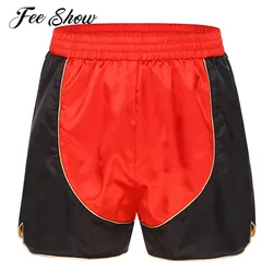 Mens Color Block Satin Running Boxer Shorts Elastic Waistband Boxing Training Shorts Man Breathable Workout Jogging Sport Trunks