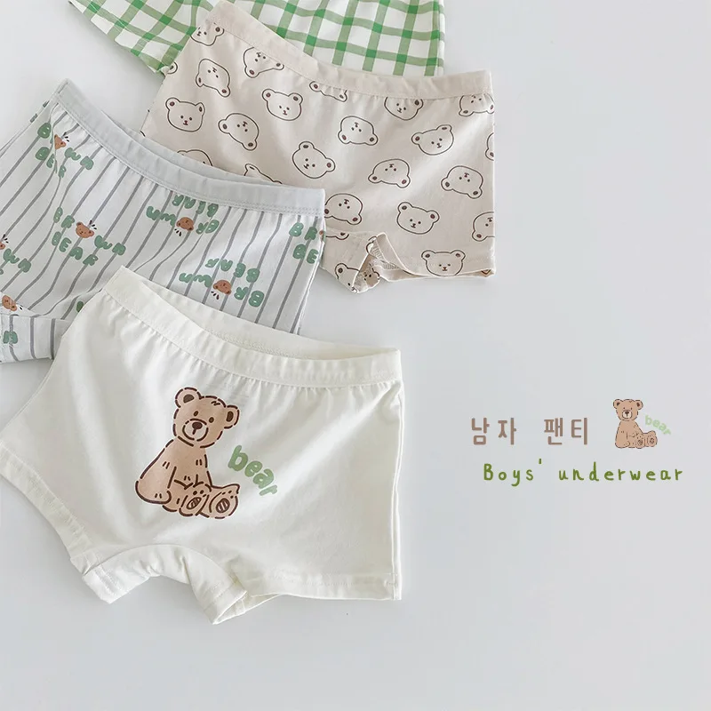 

4pcs Children Boy Briefs 100% Cotton Soft Toddler Cartoon Bear Panties Kid Underwear for Infant Boy Teen Underpant 2 -10 Years