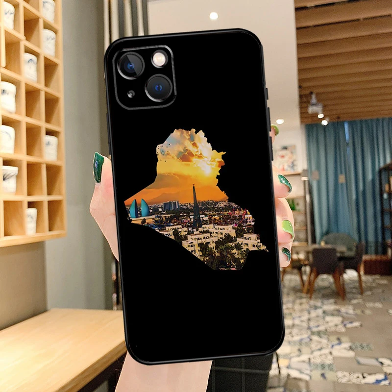 Capa de telefone mapa do Iraque para iPhone 13 12 11 14 15 16 Pro Max XS X XR Plus 12 13 Mini capa traseira