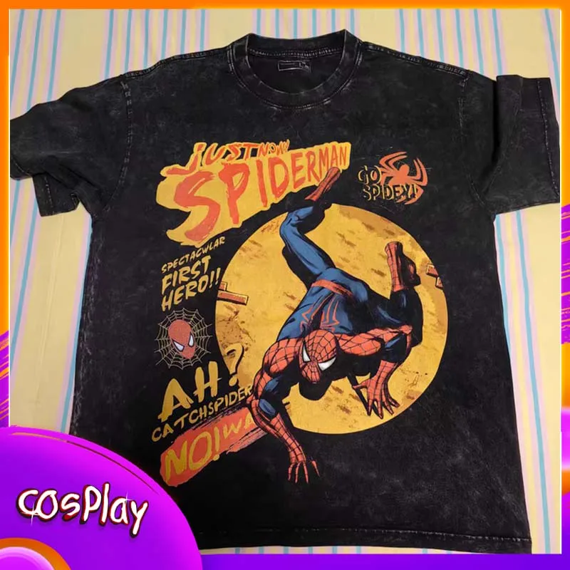 

Футболки в стиле ретро с изображением Человека-паука, комиксы, юбилей, хип-хоп, потертые уличные футболки, винтажные футболки для мужчин и женщин, уличная одежда, футболки, подарок
