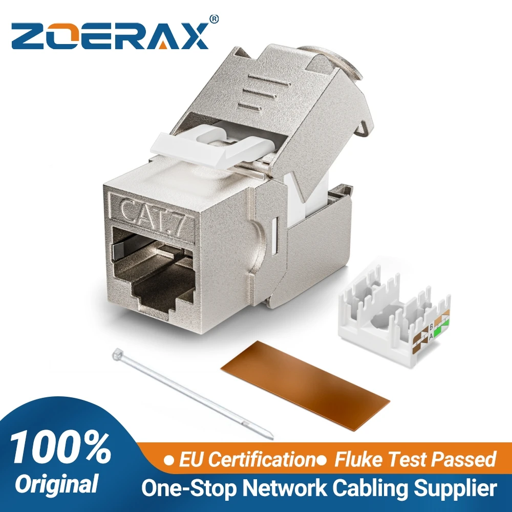 ZoeRax RJ45 CAT7 Tool-Less STP Shielded Keystone Jack,Zinc Alloy Module Coupler Adapter Compatible With Patch Panel Wall Plate