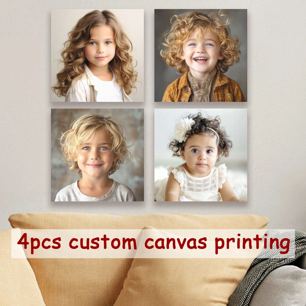 4pcs/set Custom Canvas Printing Personalized Photo Suitable for Family Life Pets Scenery Couple Weddings Home Decor Poster Gifts