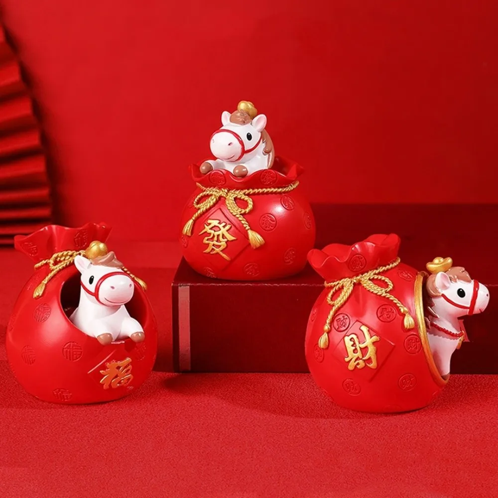 

Fortune 2026 Horse Year Mascot Ornaments Lucky Bag Resin Zodiac Horse Figurines Lifelike Decorative Horse Figures Ornament