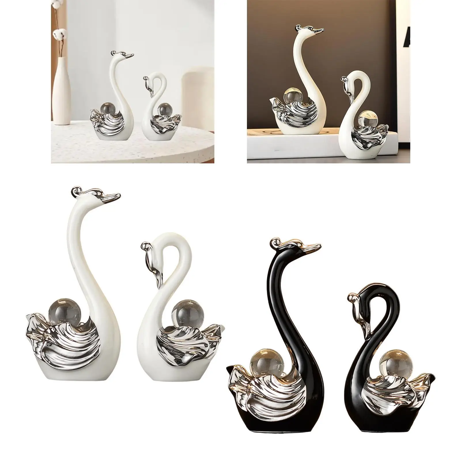 

2Pcs Swan Sculpture Ornament Artwork Crafts Animal Statue Porcelain Figurine for Living Room Bookshelf Office Desktop Indoor