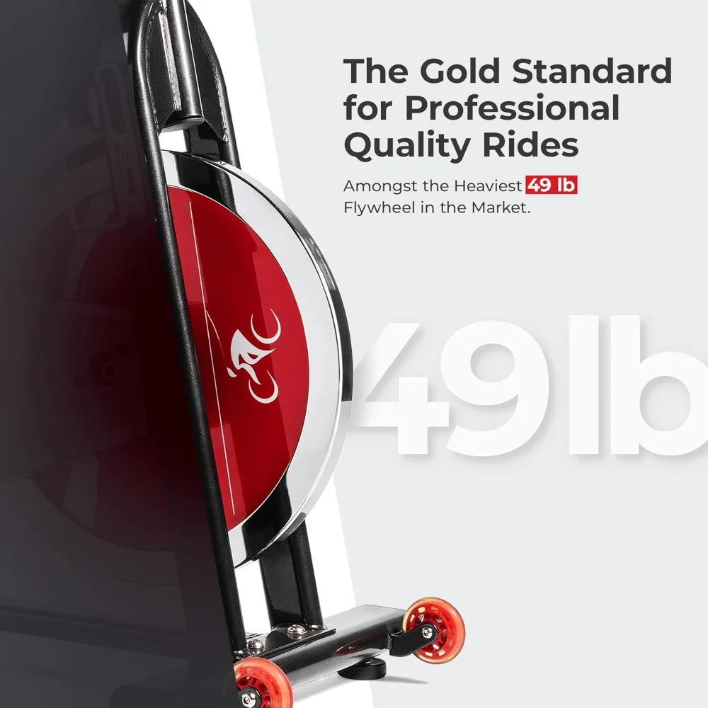 دراجة ثابتة شديدة التحمل من Sunny Health Fitness مع دولاب الموازنة بوزن 49 رطلًا وسعة وزن 275 رطل، تتميز بضبط مقعدًا رباعيًا