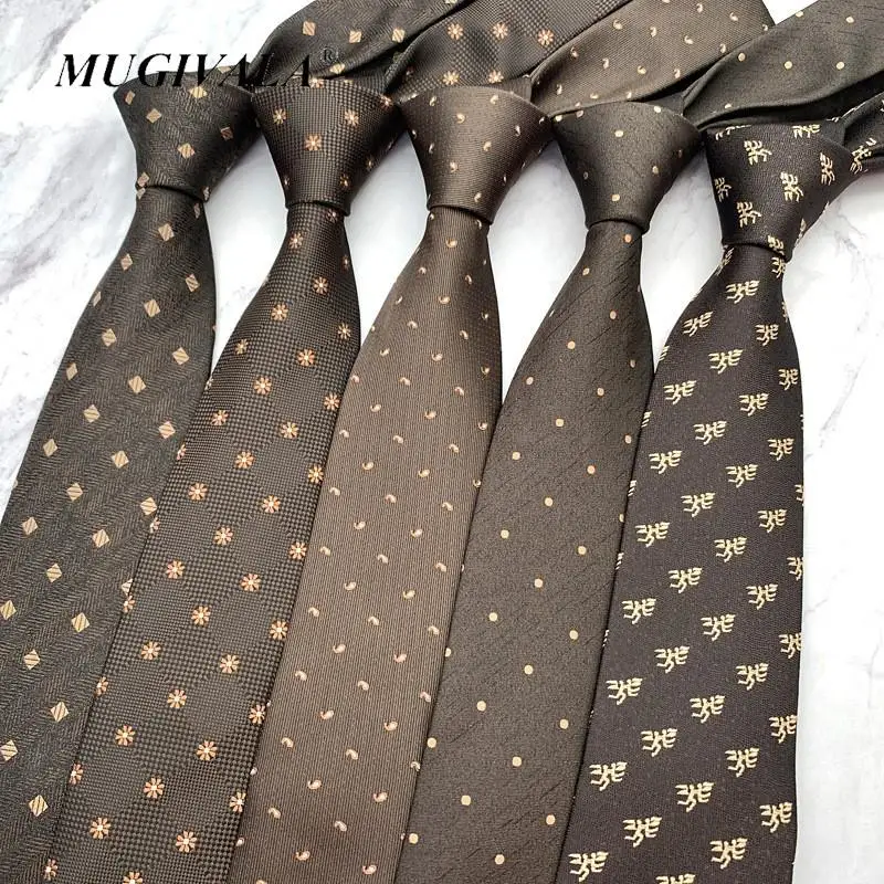 MUGIVALA 8CM Tie Men\'s Formal Wear Business Fashion Style Autumn Winter Coffee Brown Necktie For Men Gift