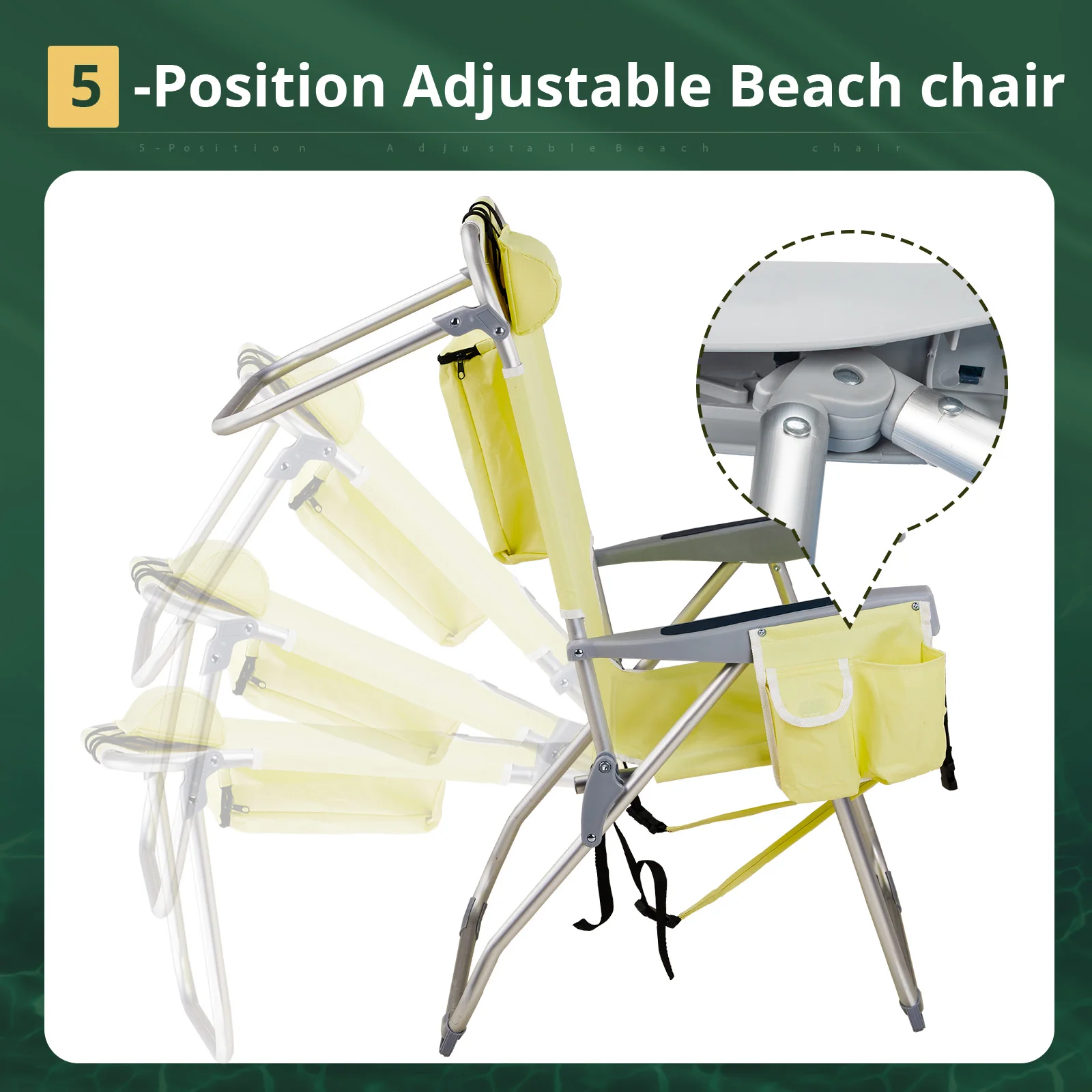 

63*70*99cm Heightened Oxford Cloth Silver White Aluminum Tube Bearing 100kg Beach Chair Yellow