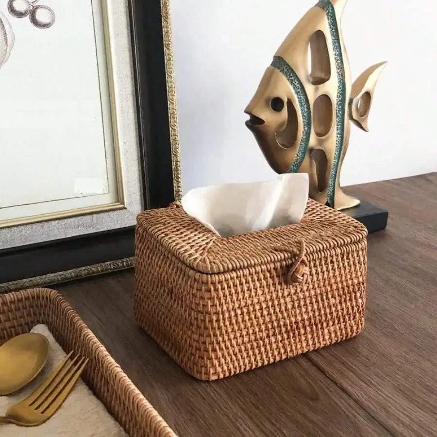 

Handmade Rattan Drawer Box Home Living Room Desktop Rattan Rattan Ornaments Natural Woven Facial Tissue Boxs