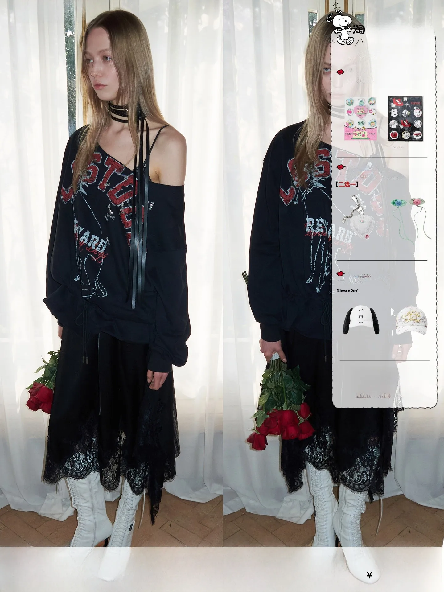 

1JINN STUDIO American Letter Animal Print Drawstring Sweatshirt Women's 3D Bloom Lazy Top Shoulder Drawstring Long Sleeve Cot...