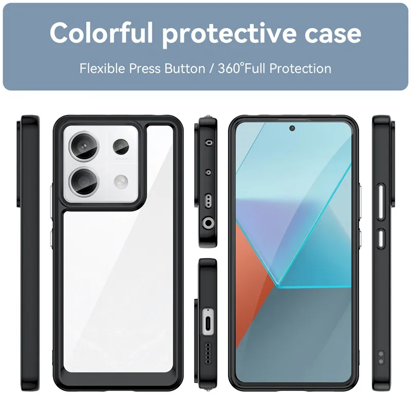 For Redmi Note 13 Pro 5G Case For Redmi Note 13 Pro 5G Cover 6.67 inch Colorful Soft Edge Silicone Transparent Bumper