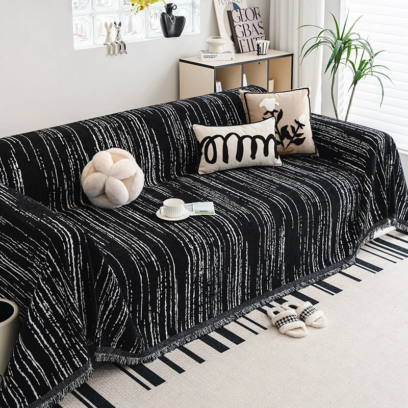 

Высококачественный чехол для дивана Chenier с кисточками, противоскользящее одеяло премиум-класса для дивана для гостиной, мягкая полосатая защита для мебели