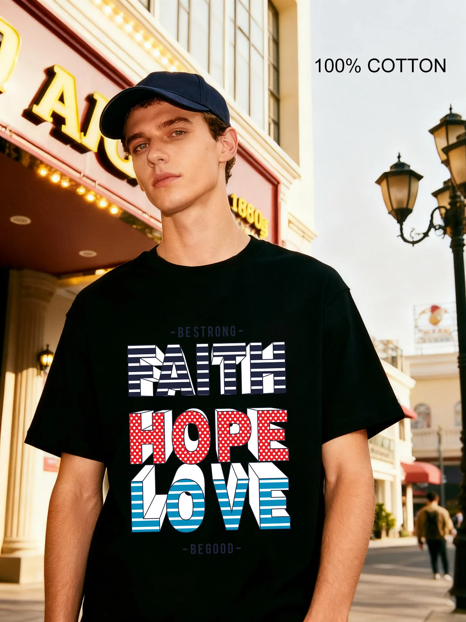 

Faith Hope Love Men's T-Shirts Casual Design Crew Neck T-Shirt 180g Street 100% Cotton