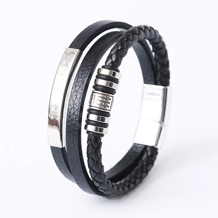 Trendy Leather Bracelets For Men Stainless Steel Bracelet 21CM Multilayer Braided Rope Bracelets for Male Jewelry Gifts image 3