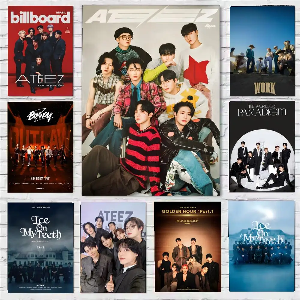A-ATEEZ KPOP Whitepaper Poster Wall art print art suitable f