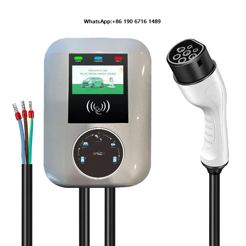 New IP65 Waterproof Smart App Portable EV Charger 1-Phase 3-Phase 2 Plug GB 32A 7.4Kw-22Kw AC Wall-Mounted Black CE
