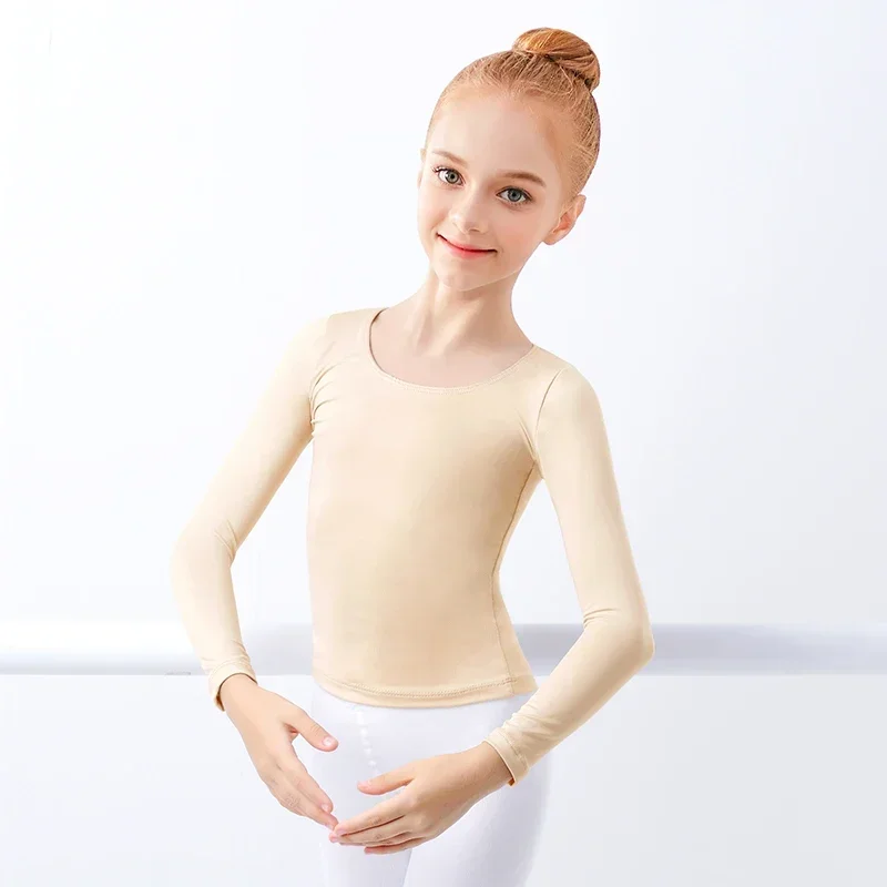 Nude Ballet Underwear Kid Dance Gymnastics Clothes Long Sleeve Top Shirts Soft  Microfiber Body Shaping Warmer Elastic Bodysuit