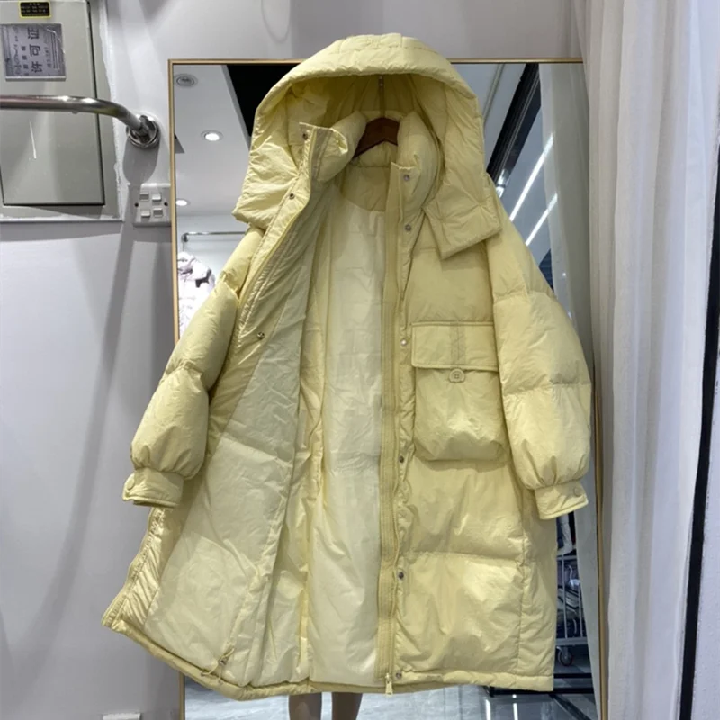 Giacca lunga da donna in piumino d'anatra bianco autunno inverno caldo casual oversize capispalla allentato morbido e confortevole cappotto alla moda nuovo