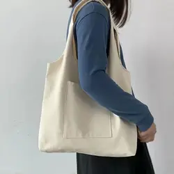 1PC Solid Color Blank Hand Drawn Canvas Bag for Women's Single Shoulder Japanese Minimalist Artistic Travel Bag