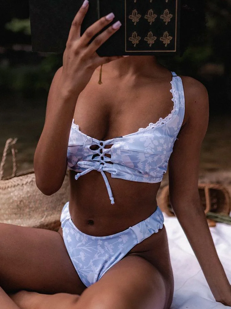 

Miyouj Print Bikinis Hollow Out Swimwear 2026 Swimsuit Sexy Beachwear Bandage Bathing Suit Female Bikini Set High Cut Beachwear