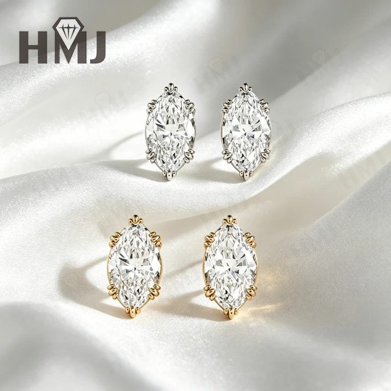 925 Sterling Silver Earrings D Color Moissanite 1ct/2ct Marquise Cut Minimalist Daily Wear Mother's Day Jewelry