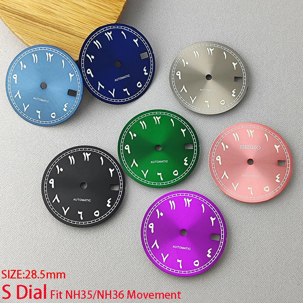 28.5mm NH35 quadrante dell'orologio quadrante S quadrante luminoso verde adatto per NH35 NH36 movimento accessori per orologi strumento di riparazione dell'orologio