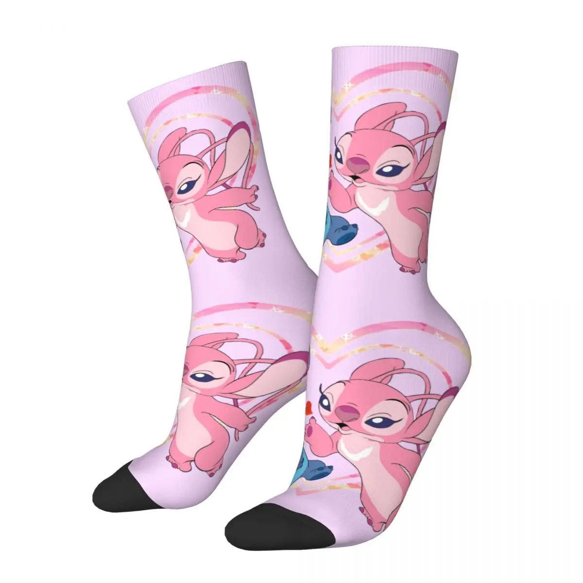 Winter Warm Funny Men's Women's Stitch And Angel Kiss Socks Lilo And Stitch Aloha Angel Sweat Absorbing Middle Tube Socks