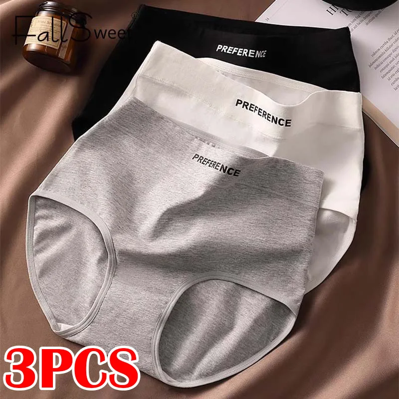FallSweet 3PCS Seamless Women High Waist Briefs Panties Breathable Cotton Underwear Female Sexy Underpants Large Size Lingerie