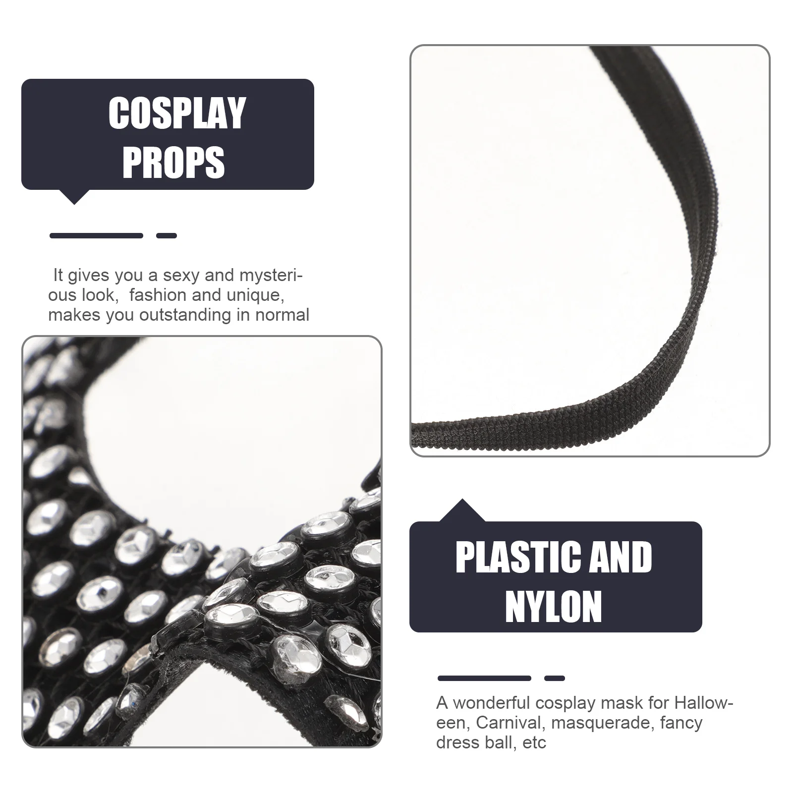 

Halloween Party Cosplay Mysterious Cat Mask Decorative Prop Adjustable Ring Leash Eye Holes Realistic Styling Stand Out