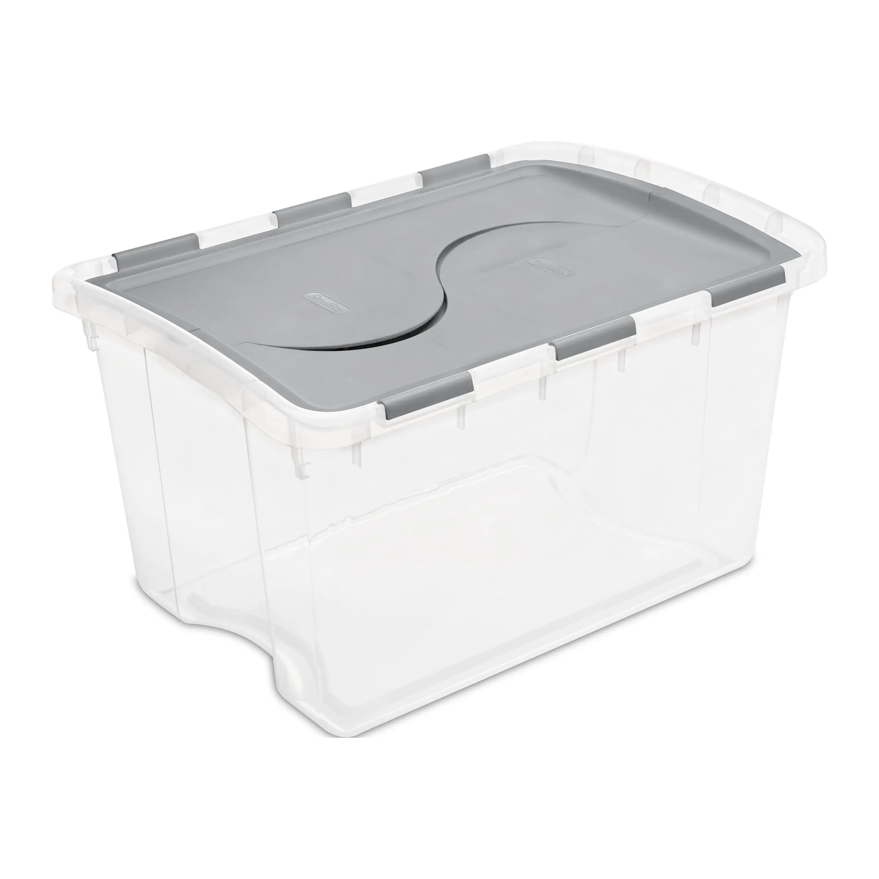 

48 Quart Medium Storage Bin with Hinge Lid, Clear Plastic FlipLid Storage Container, Gray