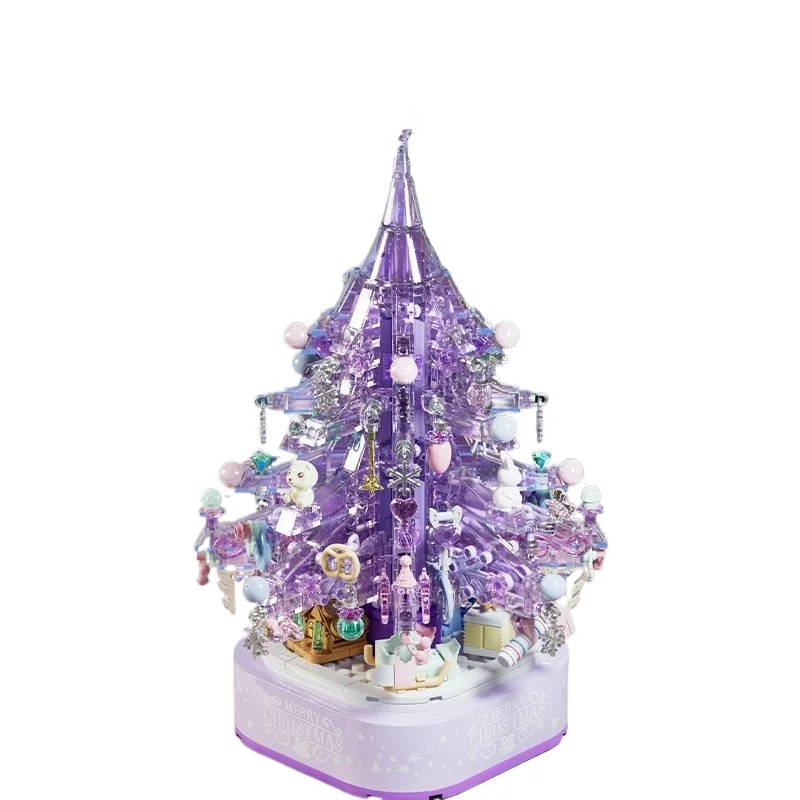Sembo bloco árvore de natal caixa de música de cristal blocos de construção brinquedo educativo para meninas presente de natal