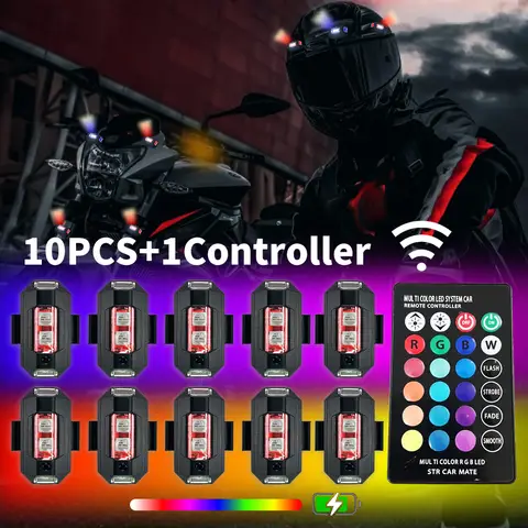 ilumina as luzes estroboscópicas de aeronaves LED RGB noturnas para motocicletas, aviões e helicópteros, carros. Controle de cor fácil, recarga