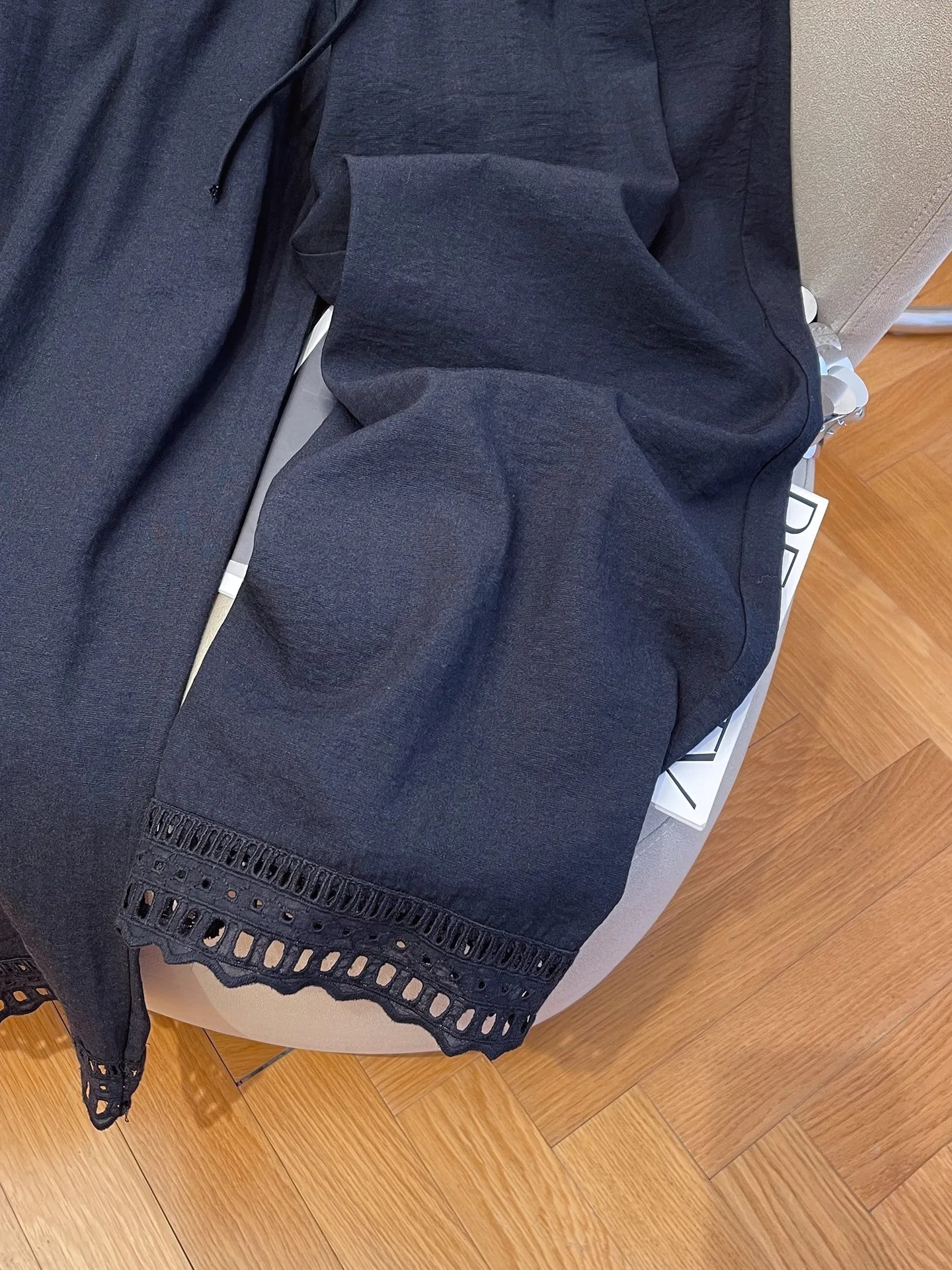 Extra Large 300 Pou High Waist Straight Leg Pants Women's Summer Dstring Wide Leg Casual Long Trousers Hollow out Thin