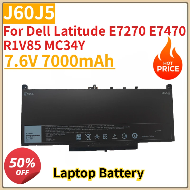 High Quality New J60J5 Laptop Battery 7.6V 7000mAh For Dell Latitude E7270 E7470 R1V85 MC34Y