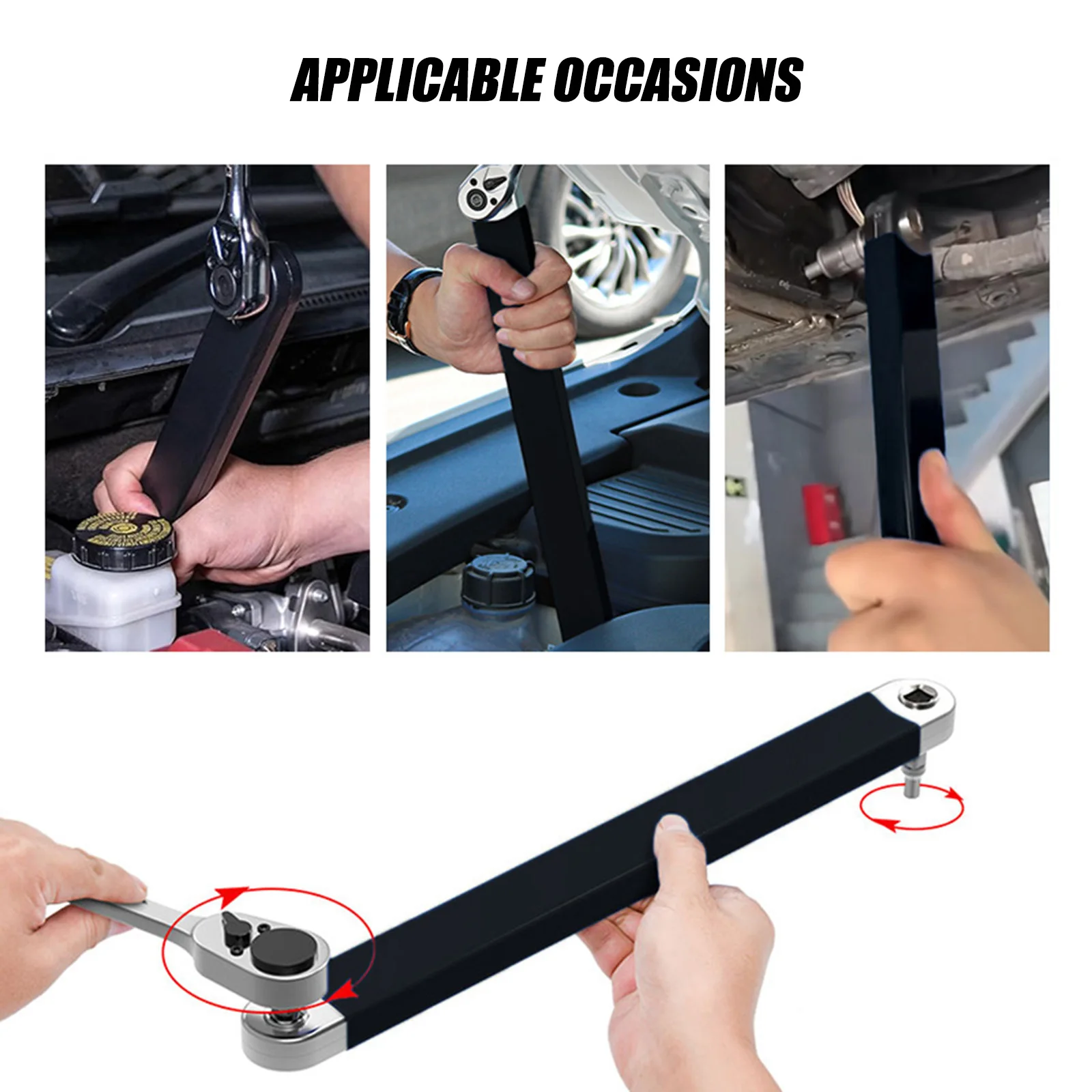 Kunci Pas Ratchet Kepala Ganda Alat Ekstensi yang Dapat Disesuaikan 39cm Baja Karbon Profesional Pelepasan Cepat untuk Perbaikan di Ruang Sempit