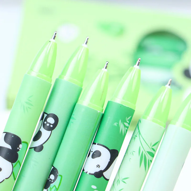 6pcs Bamboo Panda Retractable Gel Pen Ins Aesthetic ST Tip Quick Dry Smooth Black Ink Girly Student Practice Stationery
