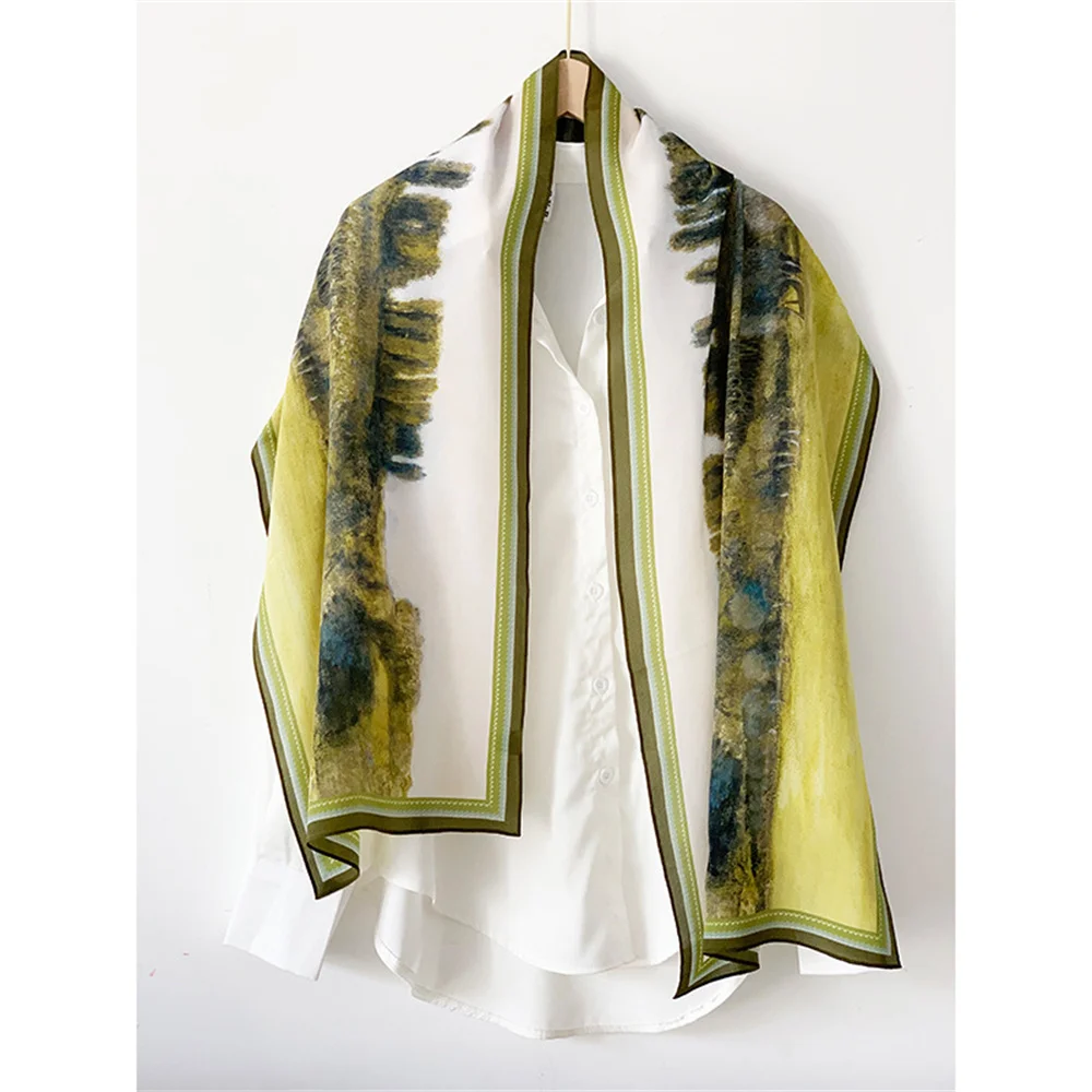 Oil painting small forest silk crepe de chine silk silk scarf female spring and summer long scarf scarf small shawl