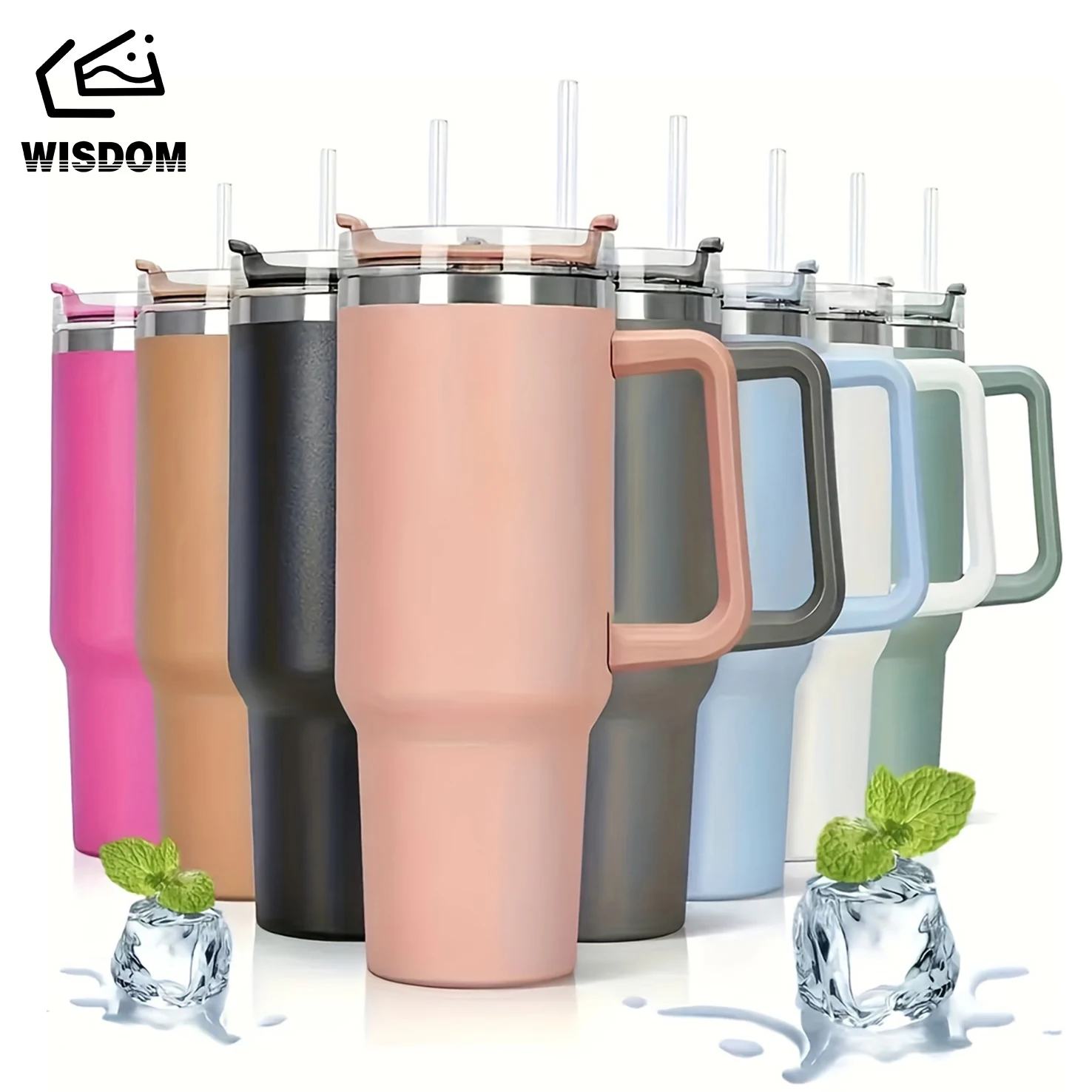 

40oz Insulated Cup Large Water Bottle Car Cup With Handle And Straw Lid Stainless Steel Travel Coffee 1200ml Cup Birthday Gift