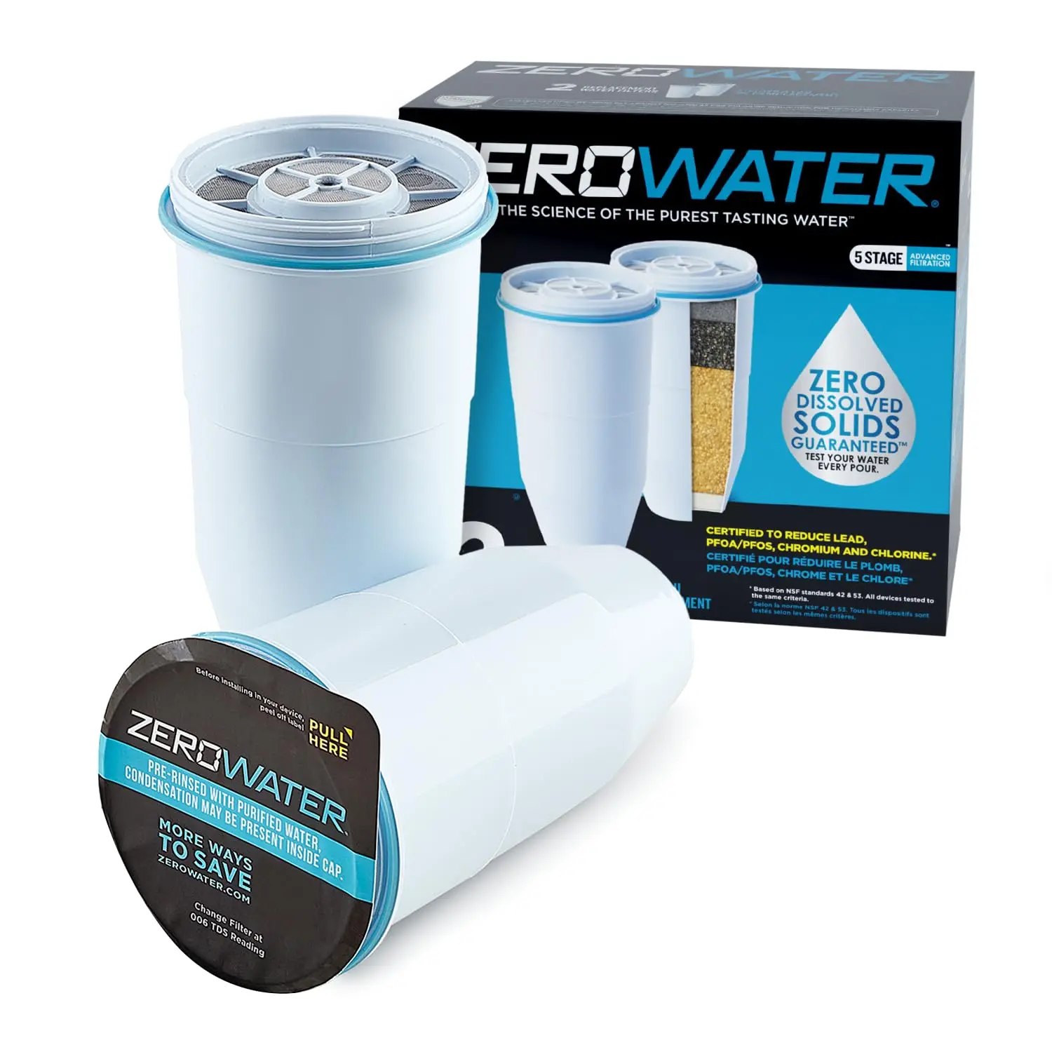 ZeroWater officieel vervangingsfilter - 5-traps 0 TDS-waterfiltervervanging IAPMO gecertificeerd om lood, chroom te verminderen