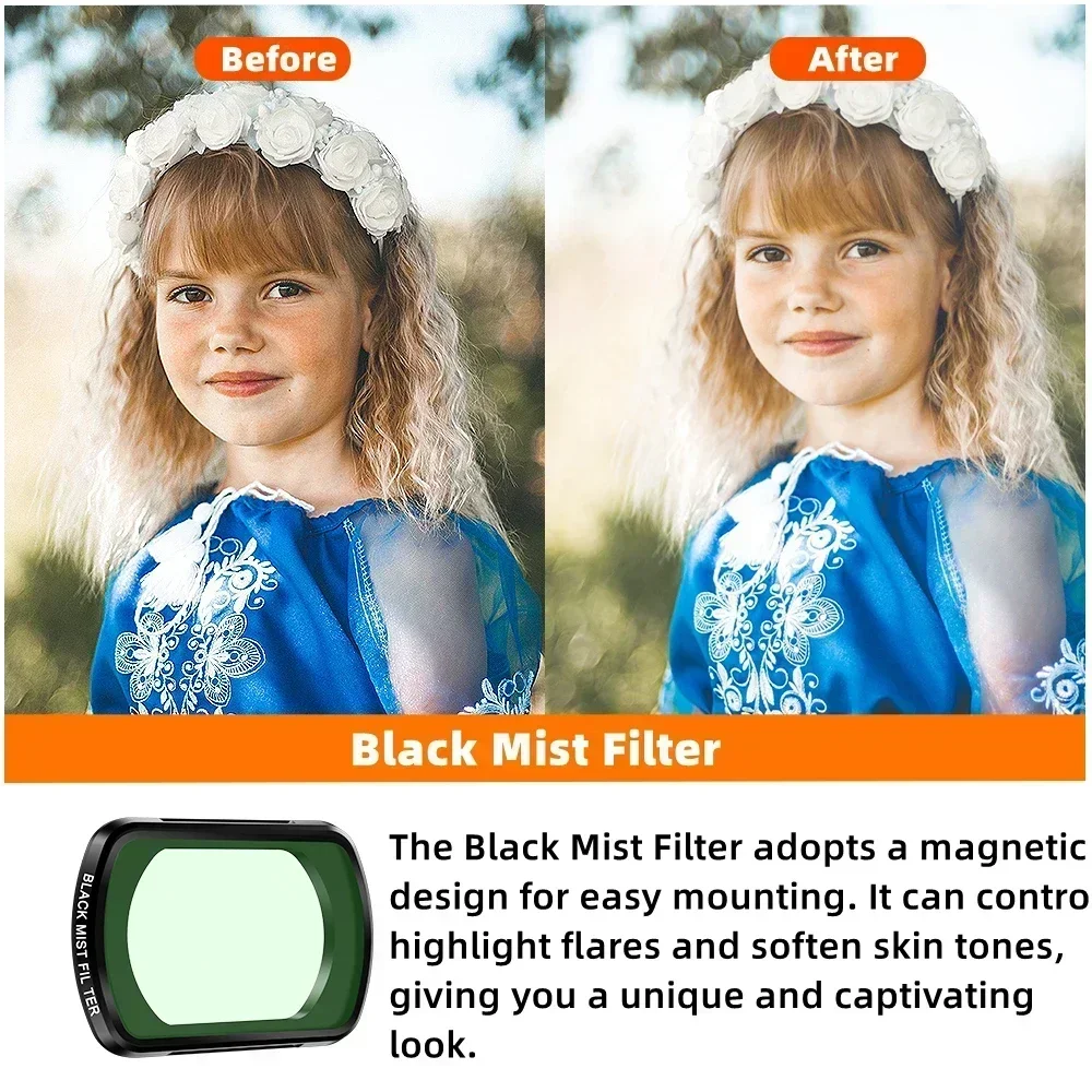 1/4 Black Mist Filter for DJI Osmo Pocket 3,Soften Skin Tones,Magnetic Design Lens Filter,Handheld Gimbal Camera Accessories