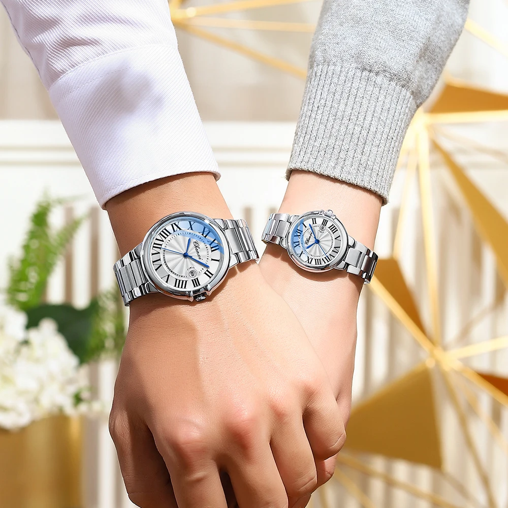 Heiße Verkäufe Liebhaber uhren Männer und Frauen Quarz Armbanduhren Mode klassische Silber Edelstahl Frauen wasserdichte Uhren