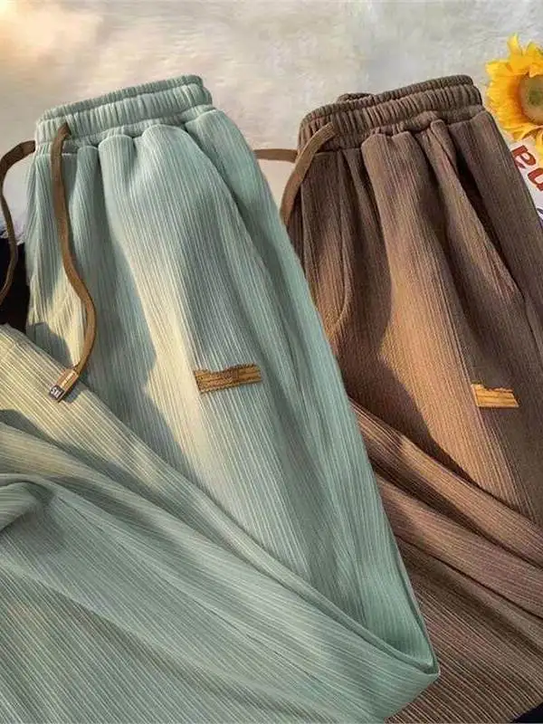 

Summer Ice Silk Loose Straight Leg Casual Pants Thin Wide Leg Men's Trousers Casual Sporty Loose Fit Versatile Fashionable