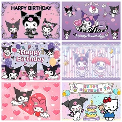 Sanrio Kuromi Hello Kitty Backdrop Custom Baby Girl Kids Birthday party Photography Decor Banner Background Photo Studio Props