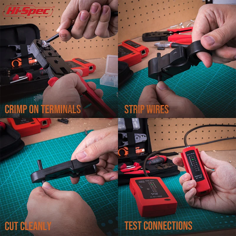 Hi-Spec Network Repair Tool Professional Network Cable Tester RJ45 LAN Cable Tester Crimper Crimping Stripper Cutter Kit