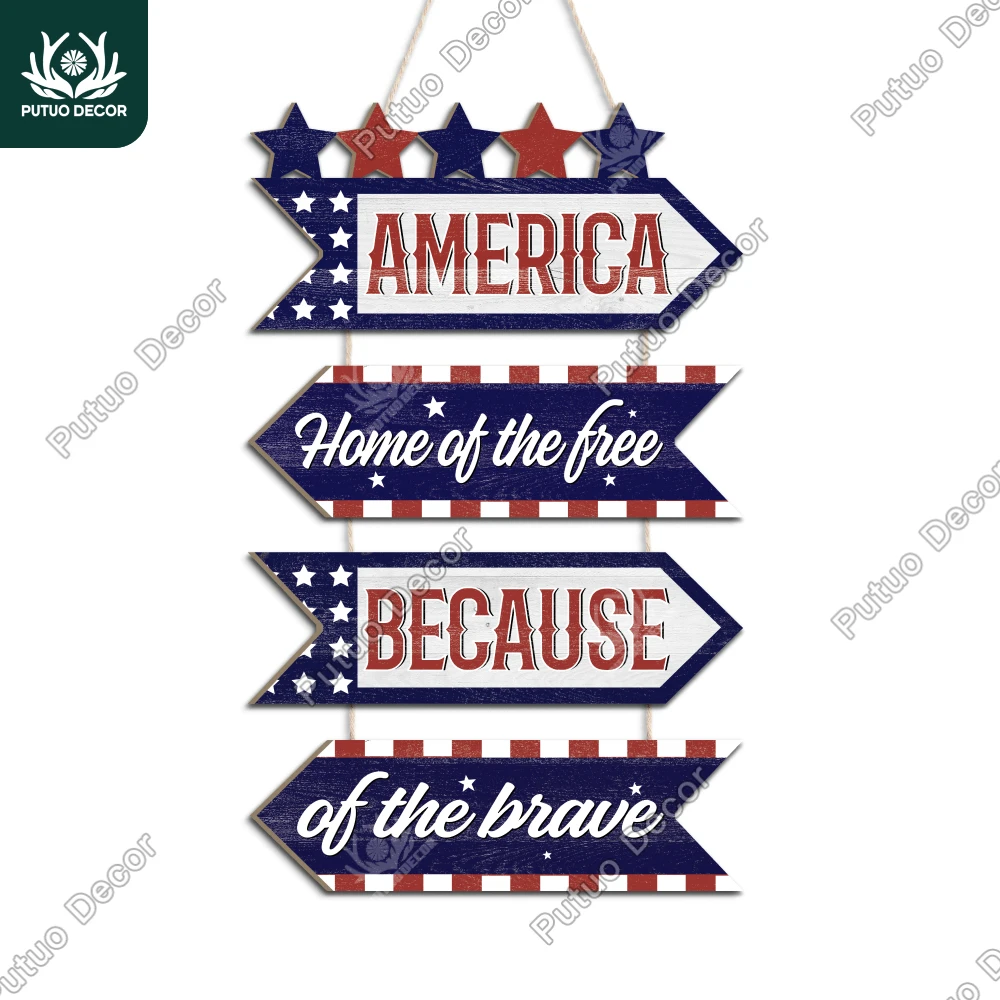 Putuo Decor 1pc Arrows Shaped Wooden Decoration, America Home of the Free Because of the Brave,Family Wreath Hanging Logo,Gift