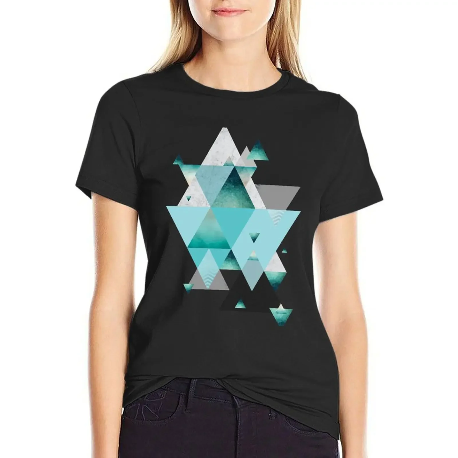 

Turquoise Geometric T-Shirt summer clothes plus sizes Short sleeve tee oversized funny t shirts for Women