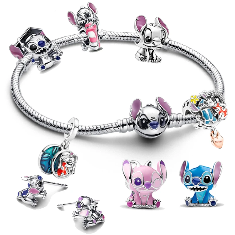 

For Original Women 925 Bracelet Bangle Charm Disney Stitch 925 Sterling Silver Jewelry Pendant Beads DIY Jewelry Gift New in Hot