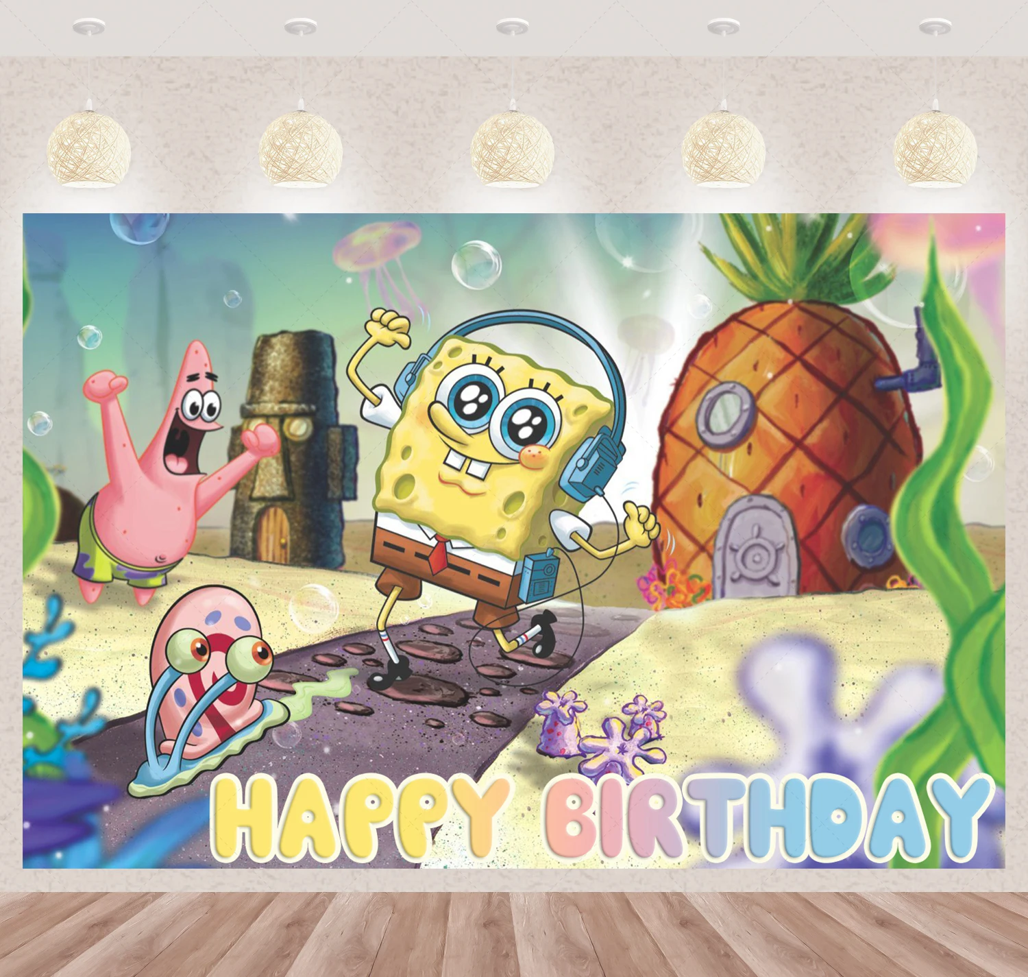 

SpongeBob SquarePants Birthday Party Backdrop Photo Booth Kids Baby Shower Wall Decoration Photography Custom Background