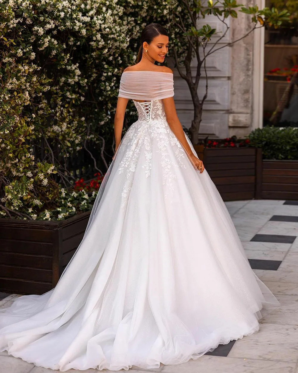 Robe De mariée en dentelle style Boho, épaules dénudées, coupe trapèze, Corset De princesse, sur mesure