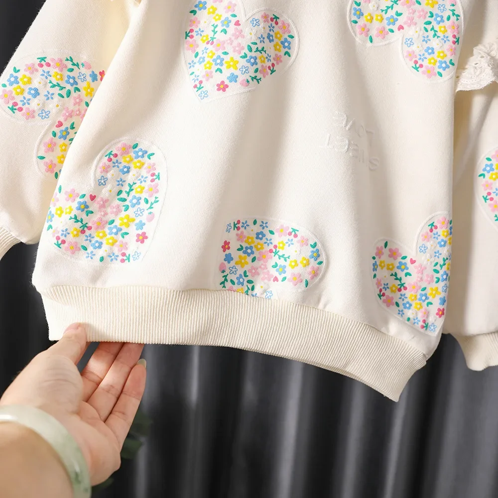 1-8years Floral Love Hoodie Cute Baby Long Sleeved T-shirt Children Clothes Tops girl's Sweatshirt Kids O-neck Pullover Blouse image 4